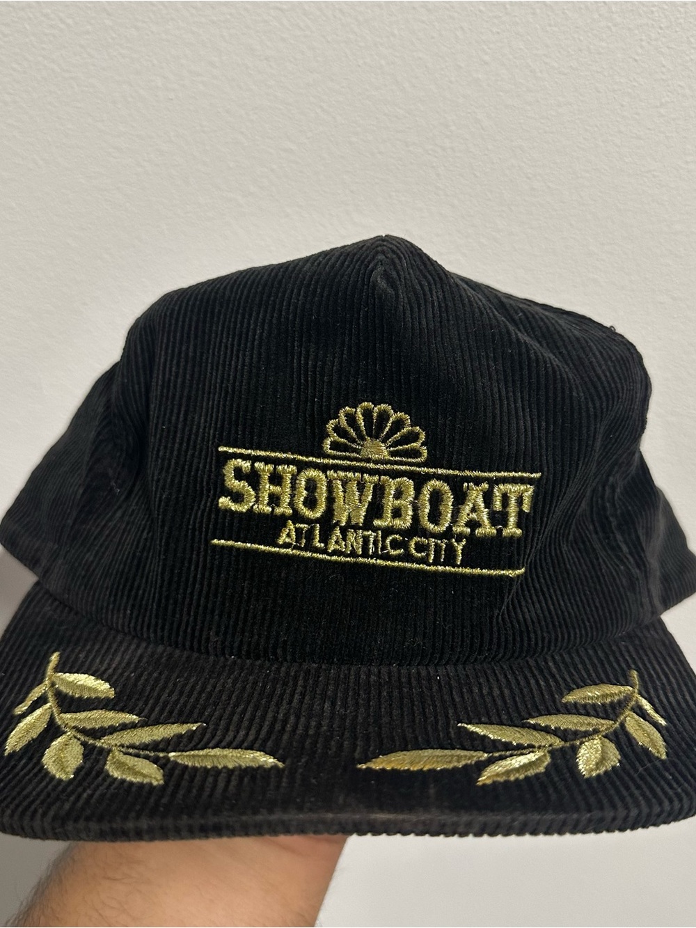 Vintage Showboat Atlantic City Corduroy Snapback Hat Black Gold